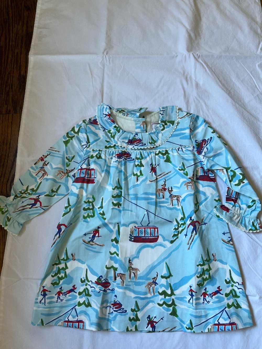 Beautiful 100 Cotton Lined CPC girls dress with  Unique ski Motif .